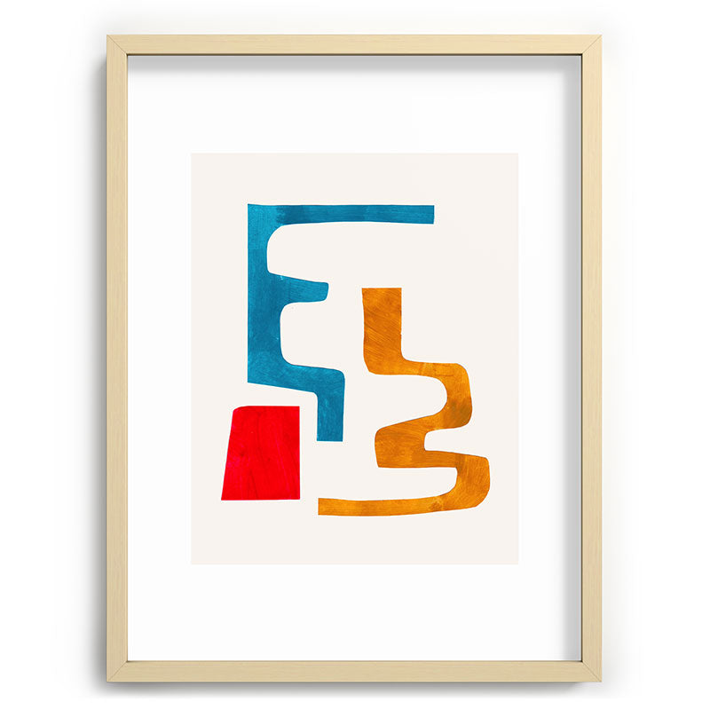 Falling Down' Paper Collage Fun Colorful Shapes Mid Century Minimal Abstract Art by Ejaaz Haniff Framed Art Print