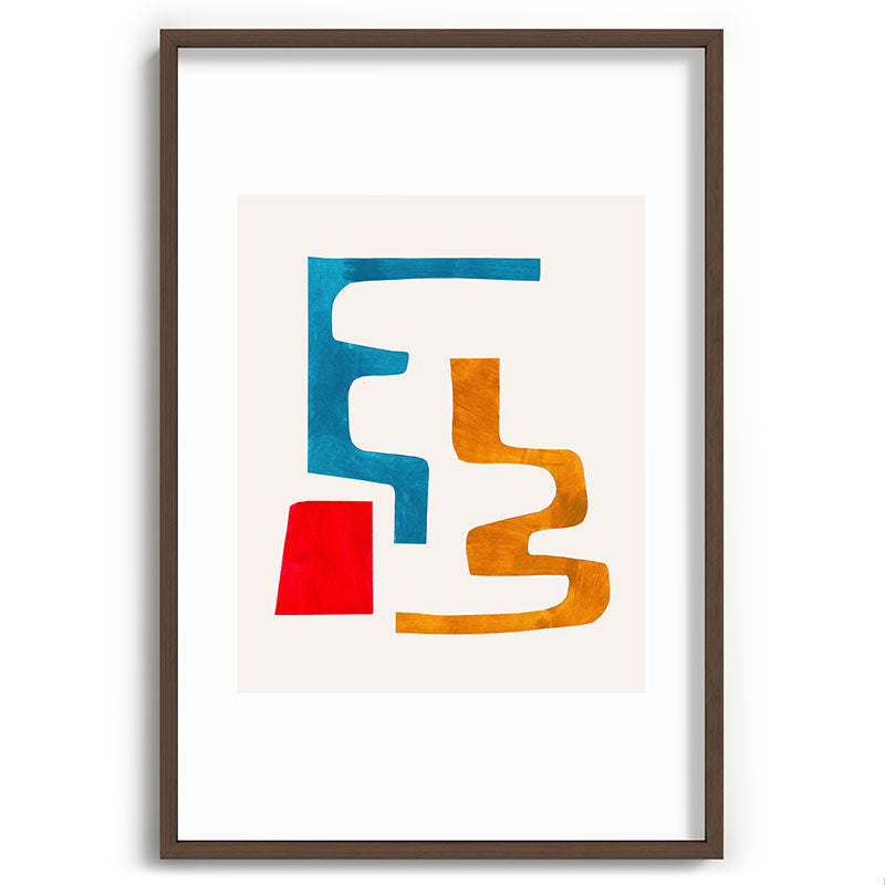 Falling Down' Paper Collage Fun Colorful Shapes Mid Century Minimal Abstract Art by Ejaaz Haniff Framed Art Print