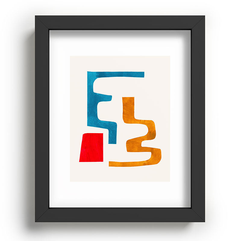 Falling Down' Paper Collage Fun Colorful Shapes Mid Century Minimal Abstract Art by Ejaaz Haniff Framed Art Print