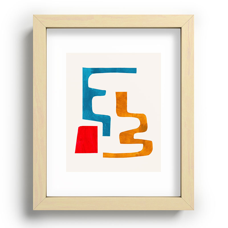 Falling Down' Paper Collage Fun Colorful Shapes Mid Century Minimal Abstract Art by Ejaaz Haniff Framed Art Print