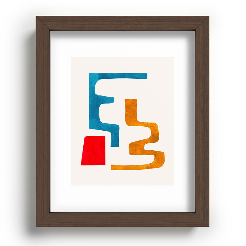 Falling Down' Paper Collage Fun Colorful Shapes Mid Century Minimal Abstract Art by Ejaaz Haniff Framed Art Print