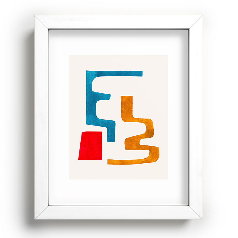 Falling Down' Paper Collage Fun Colorful Shapes Mid Century Minimal Abstract Art by Ejaaz Haniff Framed Art Print