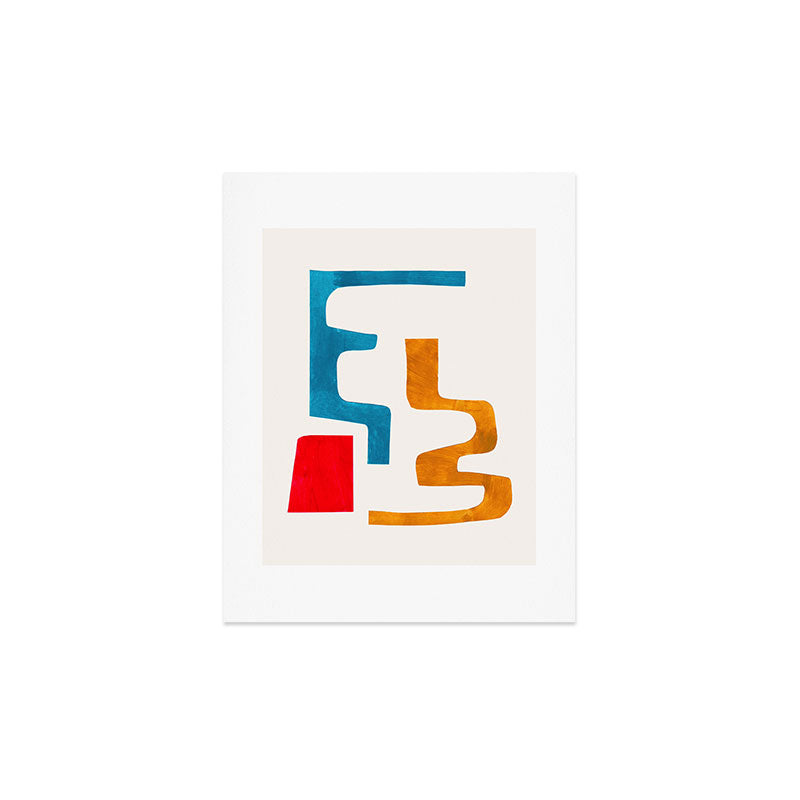Falling Down' Paper Collage Fun Colorful Shapes Mid Century Minimal Abstract Art by Ejaaz Haniff Art Print