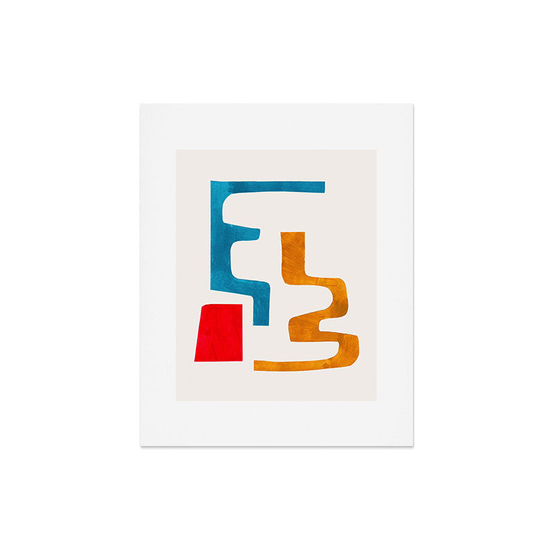 Falling Down' Paper Collage Fun Colorful Shapes Mid Century Minimal Abstract Art by Ejaaz Haniff Art Print