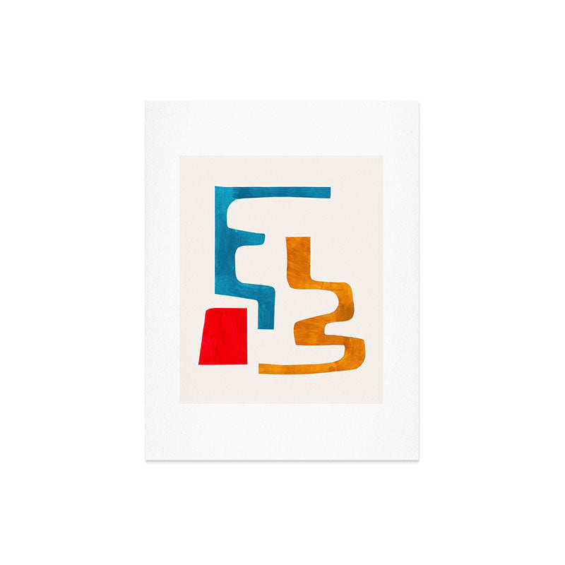 Falling Down' Paper Collage Fun Colorful Shapes Mid Century Minimal Abstract Art by Ejaaz Haniff Art Print