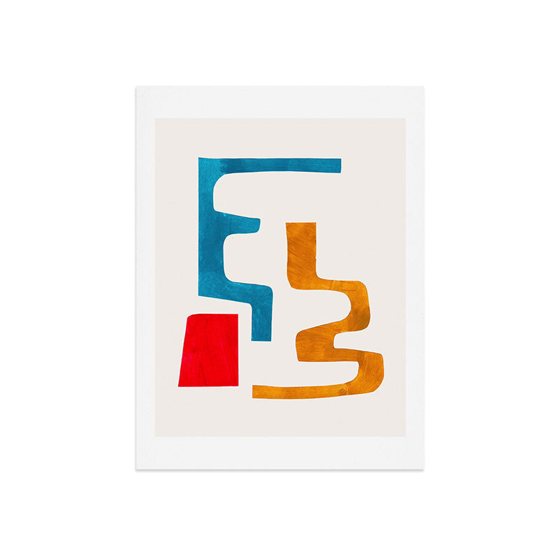 Falling Down' Paper Collage Fun Colorful Shapes Mid Century Minimal Abstract Art by Ejaaz Haniff Art Print