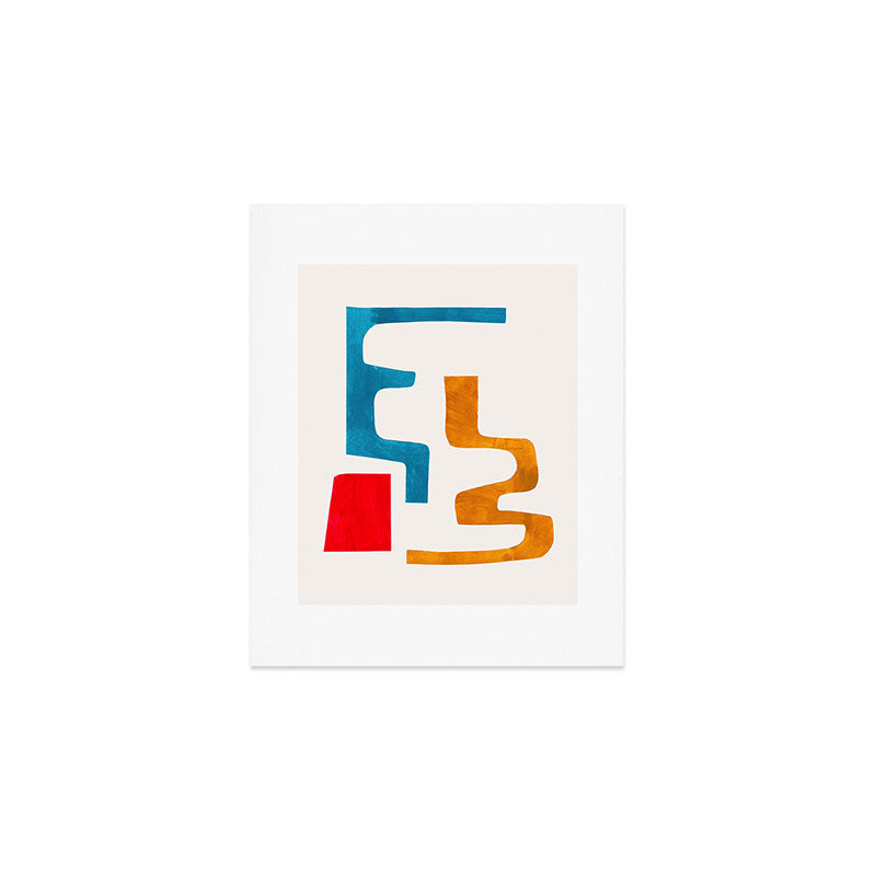 Falling Down' Paper Collage Fun Colorful Shapes Mid Century Minimal Abstract Art by Ejaaz Haniff Art Print
