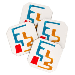 Falling Down' Paper Collage Fun Colorful Shapes Mid Century Minimal Abstract Art by Ejaaz Haniff Coaster