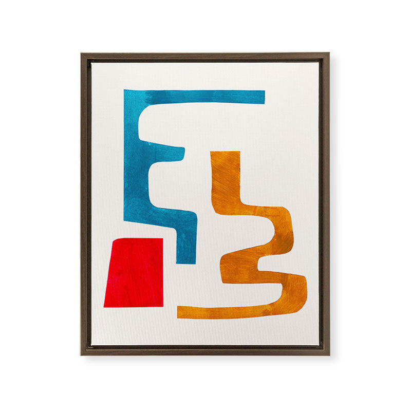 Falling Down' Paper Collage Fun Colorful Shapes Mid Century Minimal Abstract Art by Ejaaz Haniff Framed Canvas Print