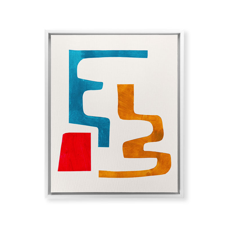 Falling Down' Paper Collage Fun Colorful Shapes Mid Century Minimal Abstract Art by Ejaaz Haniff Framed Canvas Print