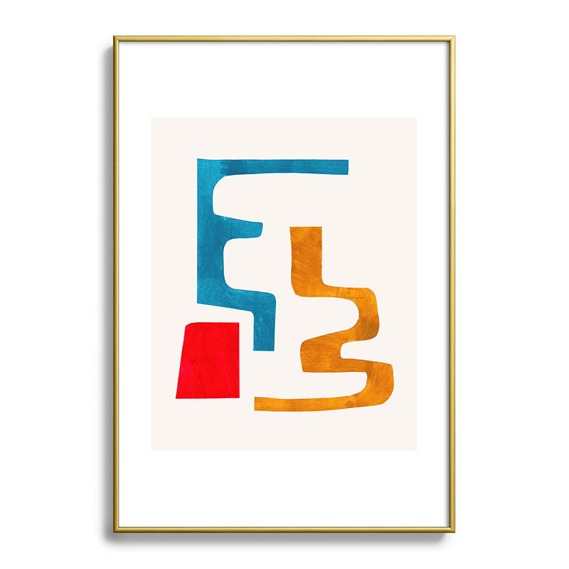Falling Down' Paper Collage Fun Colorful Shapes Mid Century Minimal Abstract Art by Ejaaz Haniff Framed Art Print