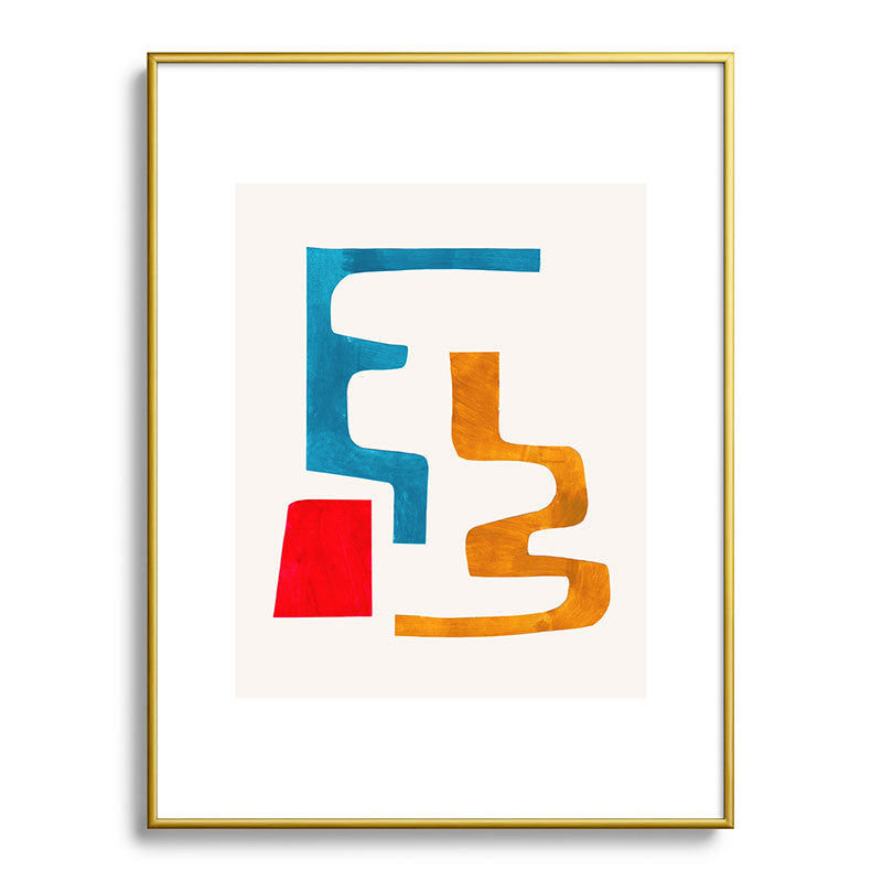Falling Down' Paper Collage Fun Colorful Shapes Mid Century Minimal Abstract Art by Ejaaz Haniff Framed Art Print