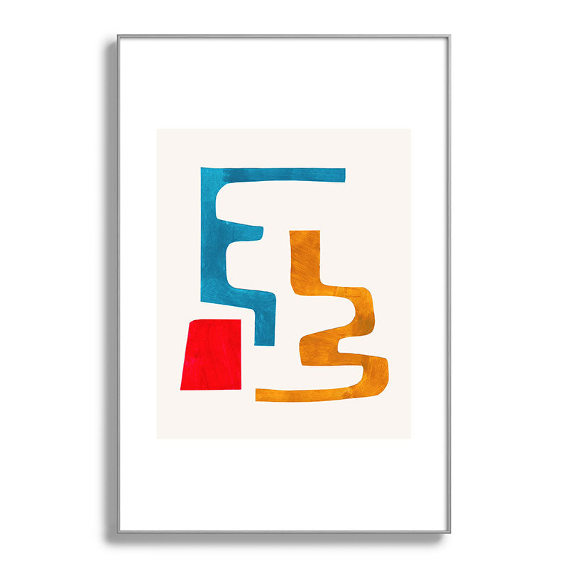 Falling Down' Paper Collage Fun Colorful Shapes Mid Century Minimal Abstract Art by Ejaaz Haniff Framed Art Print