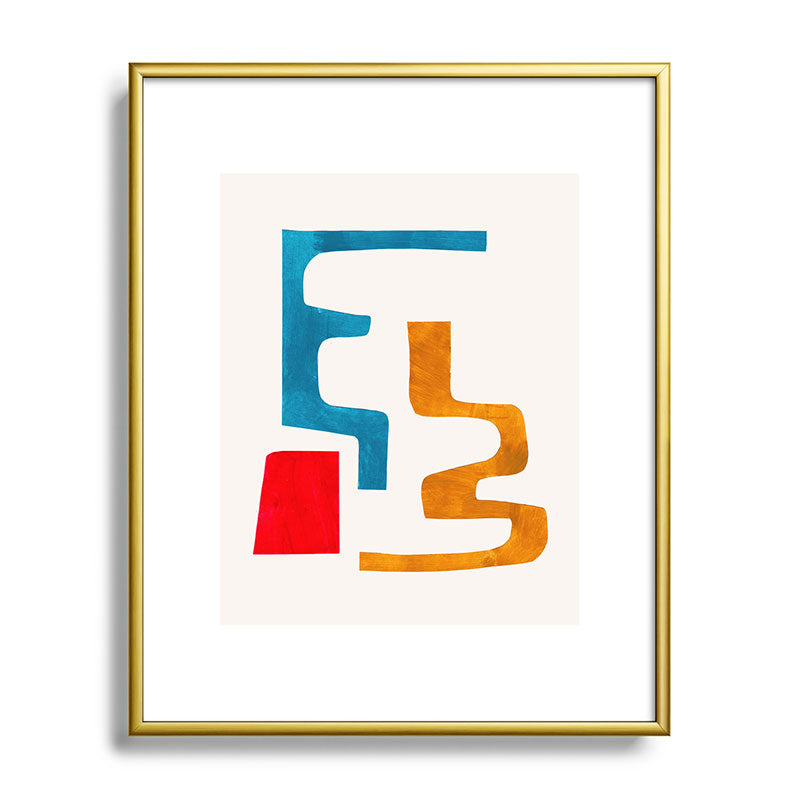 Falling Down' Paper Collage Fun Colorful Shapes Mid Century Minimal Abstract Art by Ejaaz Haniff Framed Art Print