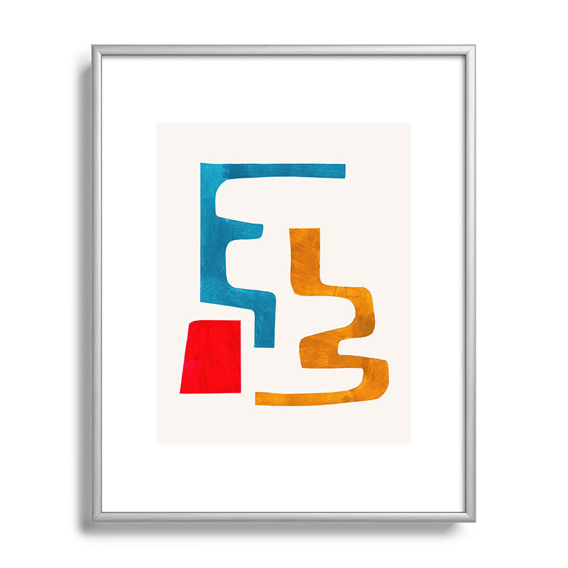 Falling Down' Paper Collage Fun Colorful Shapes Mid Century Minimal Abstract Art by Ejaaz Haniff Framed Art Print