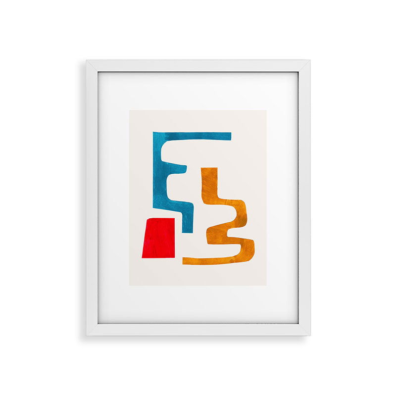 Falling Down' Paper Collage Fun Colorful Shapes Mid Century Minimal Abstract Art by Ejaaz Haniff Framed Art Print