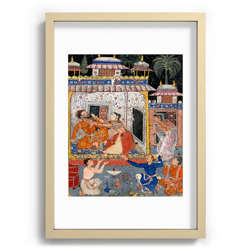 -India, Mughal, Reign of Akbar, 16th century - Page from Tales of a Parrot (Tuti-nama)- Eighth night- The deceitful wife a - 1962 Framed Art Print