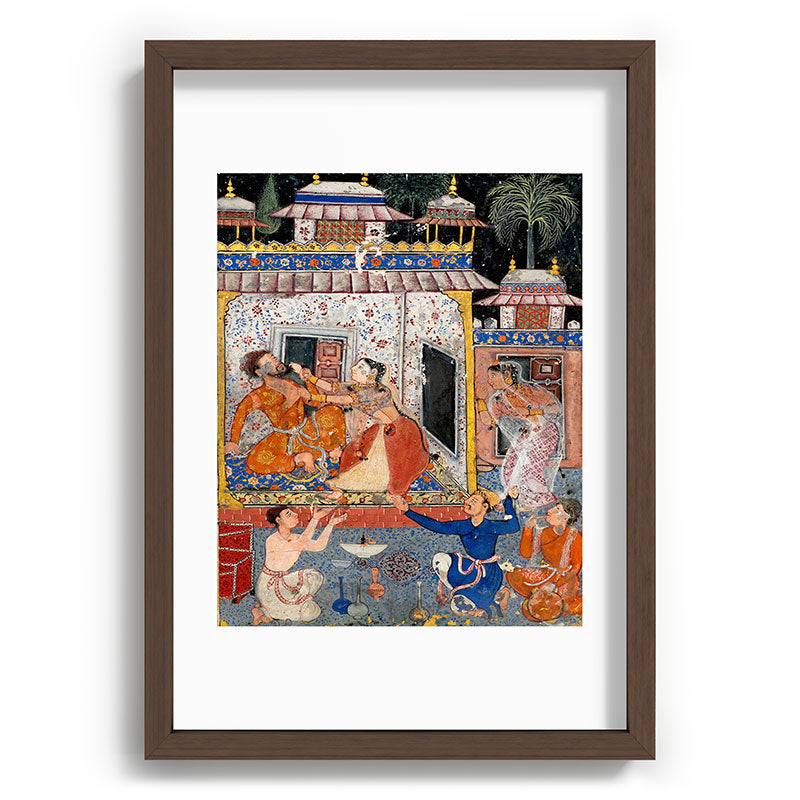 -India, Mughal, Reign of Akbar, 16th century - Page from Tales of a Parrot (Tuti-nama)- Eighth night- The deceitful wife a - 1962 Framed Art Print
