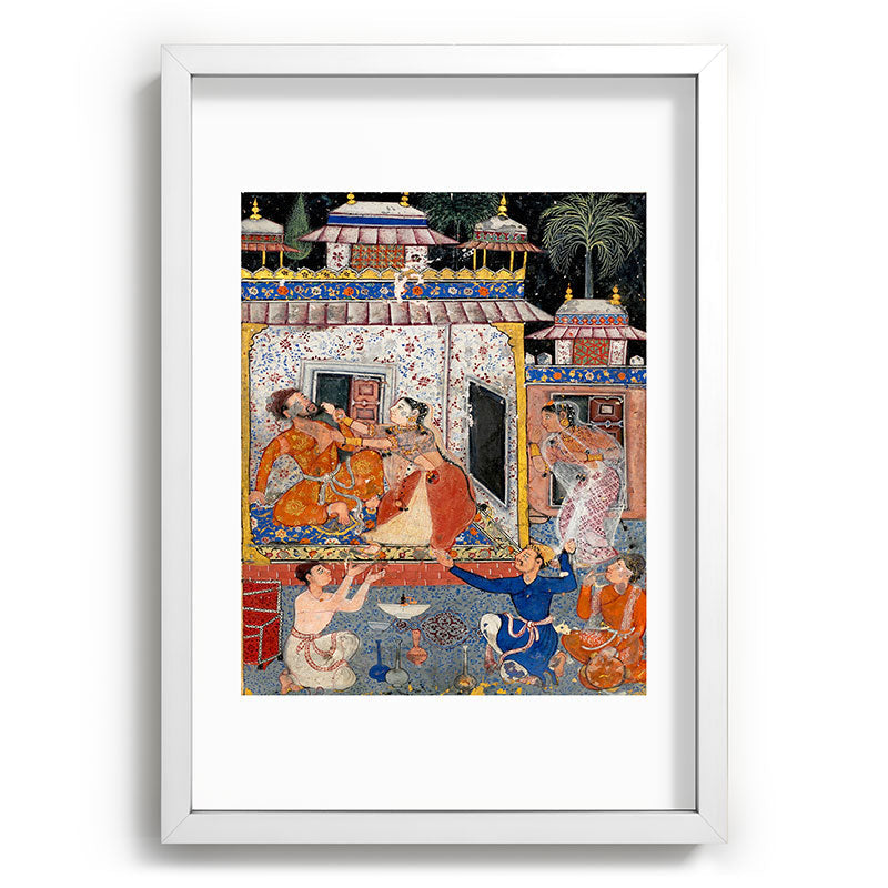 -India, Mughal, Reign of Akbar, 16th century - Page from Tales of a Parrot (Tuti-nama)- Eighth night- The deceitful wife a - 1962 Framed Art Print
