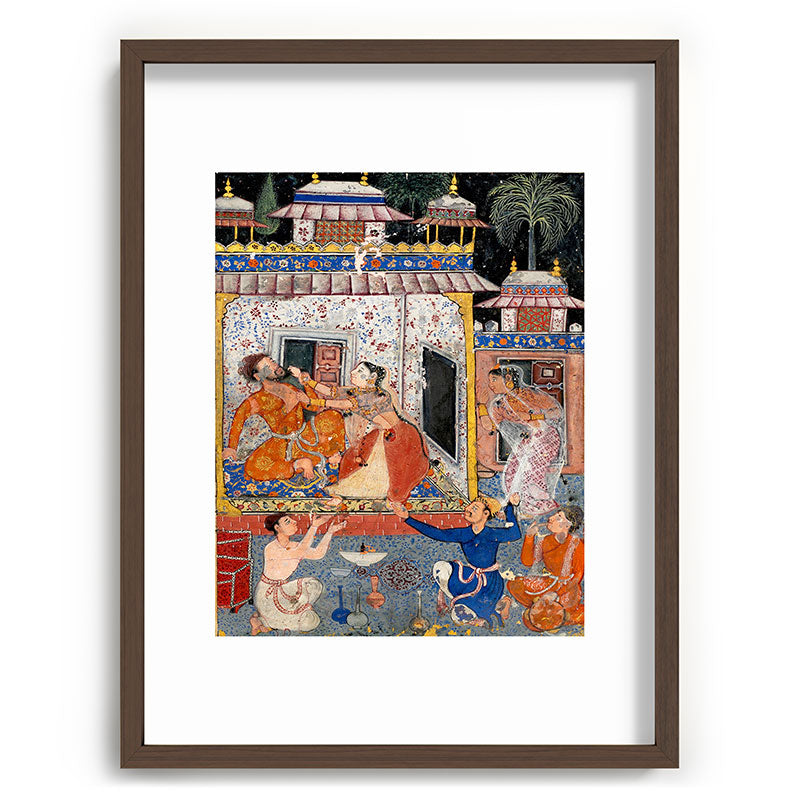 -India, Mughal, Reign of Akbar, 16th century - Page from Tales of a Parrot (Tuti-nama)- Eighth night- The deceitful wife a - 1962 Framed Art Print