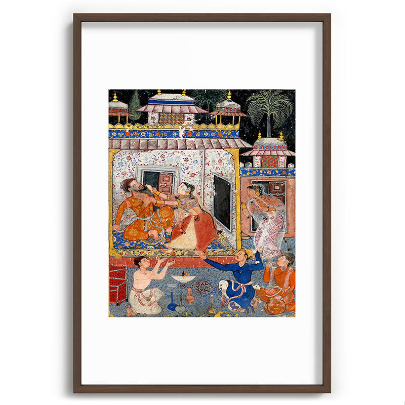 -India, Mughal, Reign of Akbar, 16th century - Page from Tales of a Parrot (Tuti-nama)- Eighth night- The deceitful wife a - 1962 Framed Art Print