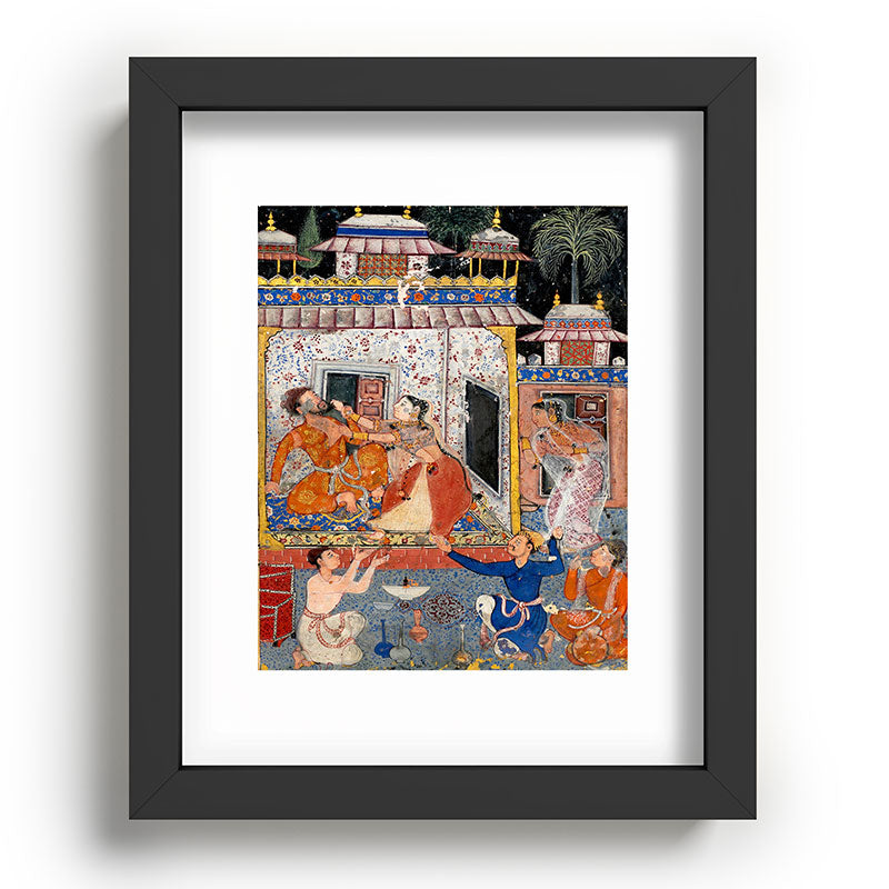 -India, Mughal, Reign of Akbar, 16th century - Page from Tales of a Parrot (Tuti-nama)- Eighth night- The deceitful wife a - 1962 Framed Art Print