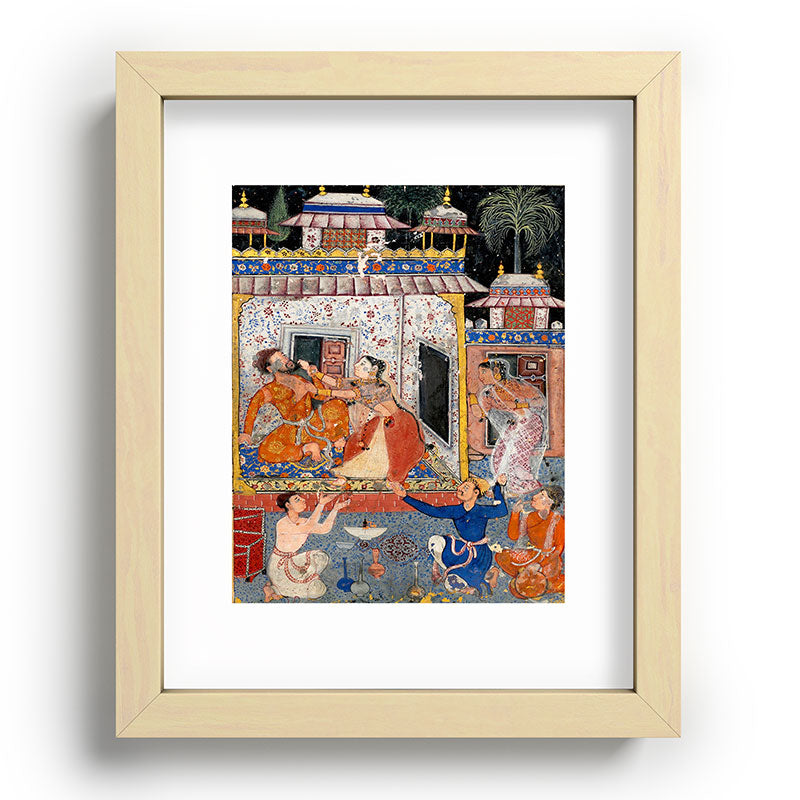 -India, Mughal, Reign of Akbar, 16th century - Page from Tales of a Parrot (Tuti-nama)- Eighth night- The deceitful wife a - 1962 Framed Art Print