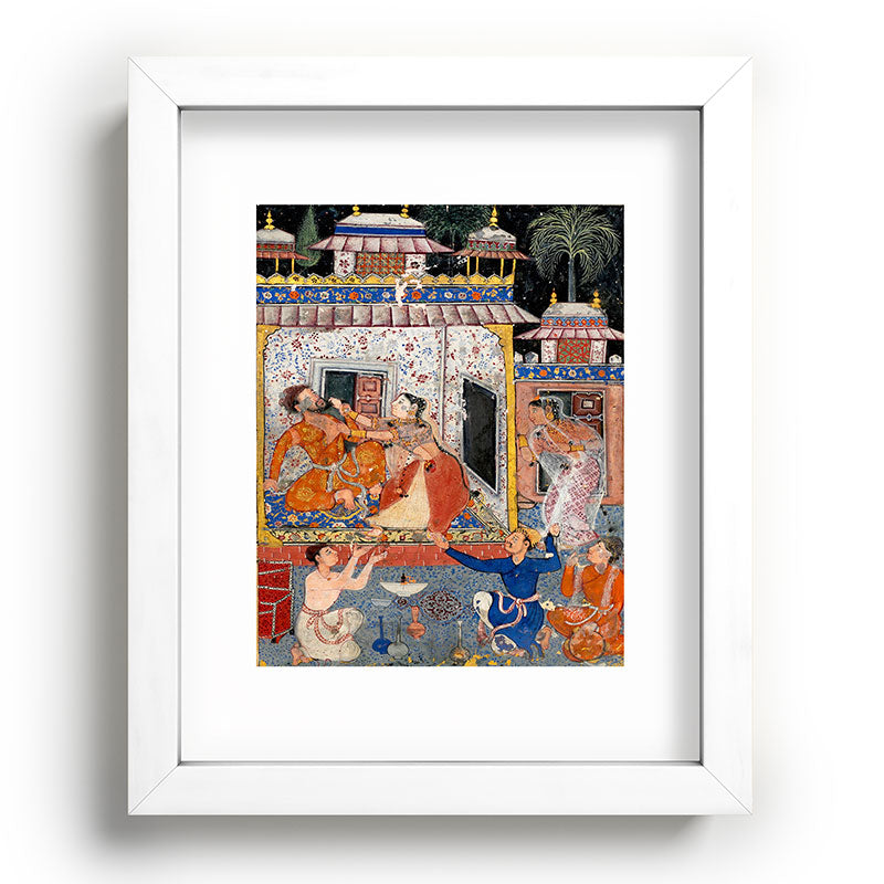 -India, Mughal, Reign of Akbar, 16th century - Page from Tales of a Parrot (Tuti-nama)- Eighth night- The deceitful wife a - 1962 Framed Art Print