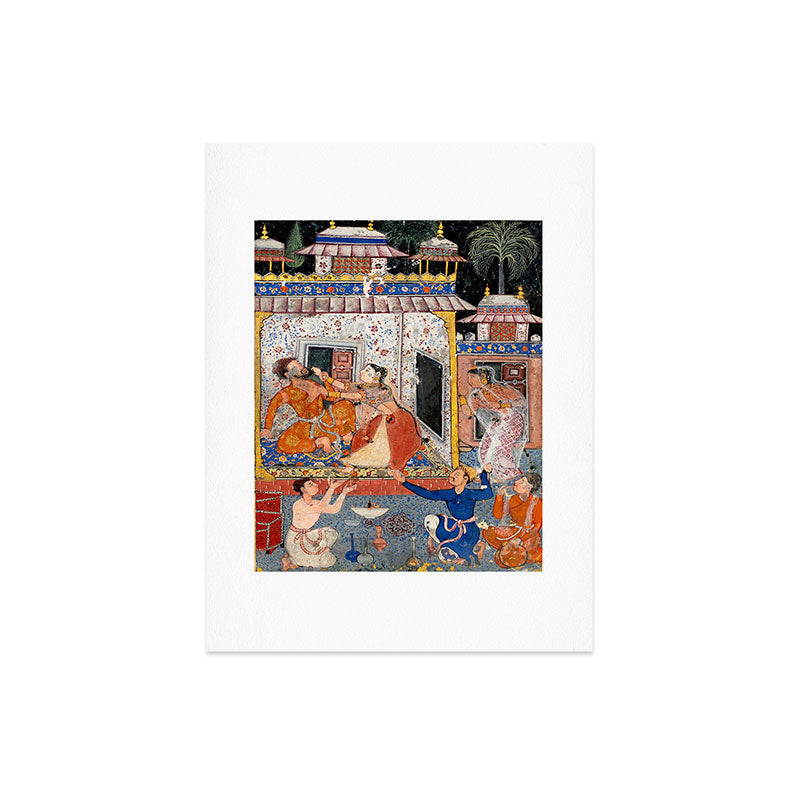-India, Mughal, Reign of Akbar, 16th century - Page from Tales of a Parrot (Tuti-nama)- Eighth night- The deceitful wife a - 1962 Art Print