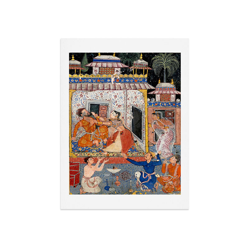 -India, Mughal, Reign of Akbar, 16th century - Page from Tales of a Parrot (Tuti-nama)- Eighth night- The deceitful wife a - 1962 Art Print