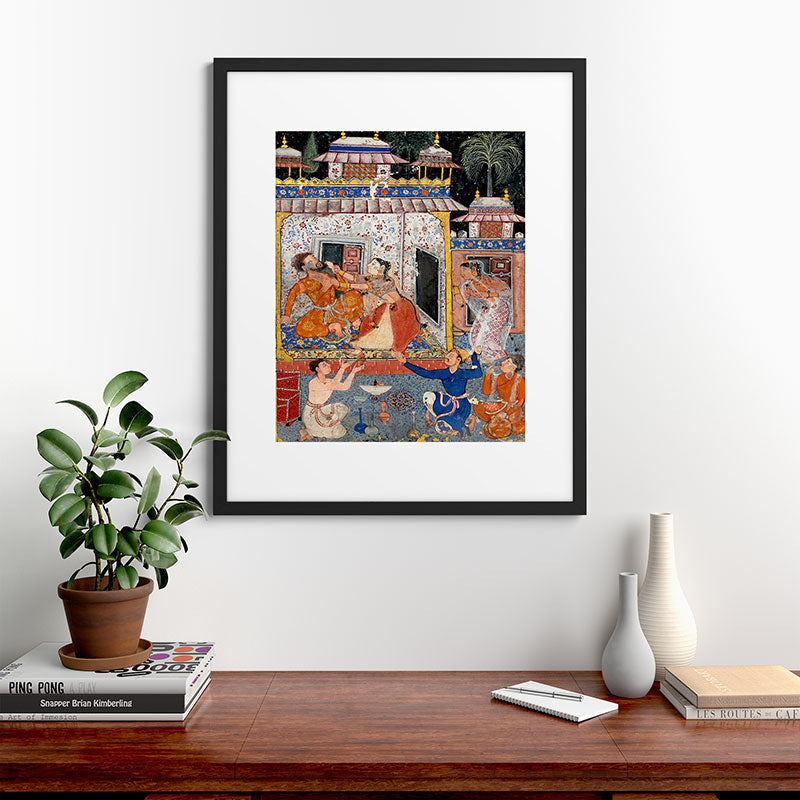 -India, Mughal, Reign of Akbar, 16th century - Page from Tales of a Parrot (Tuti-nama)- Eighth night- The deceitful wife a - 1962 Framed Art Print
