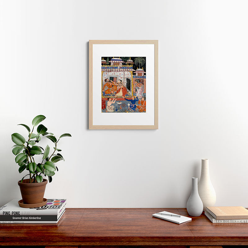 -India, Mughal, Reign of Akbar, 16th century - Page from Tales of a Parrot (Tuti-nama)- Eighth night- The deceitful wife a - 1962 Framed Art Print