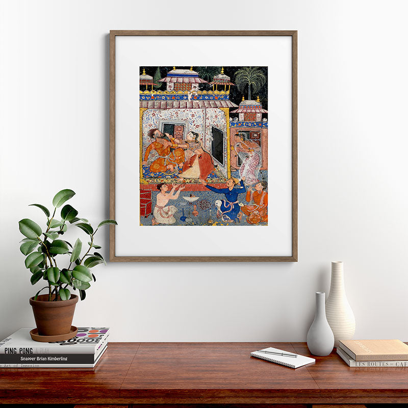 -India, Mughal, Reign of Akbar, 16th century - Page from Tales of a Parrot (Tuti-nama)- Eighth night- The deceitful wife a - 1962 Framed Art Print