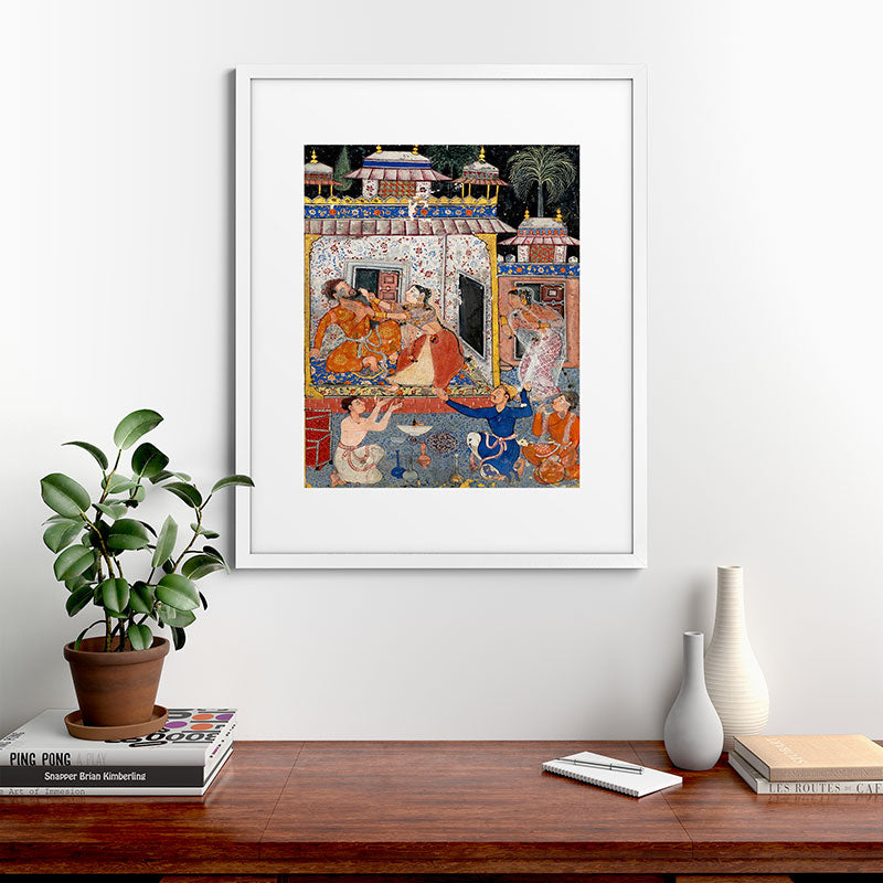 -India, Mughal, Reign of Akbar, 16th century - Page from Tales of a Parrot (Tuti-nama)- Eighth night- The deceitful wife a - 1962 Framed Art Print