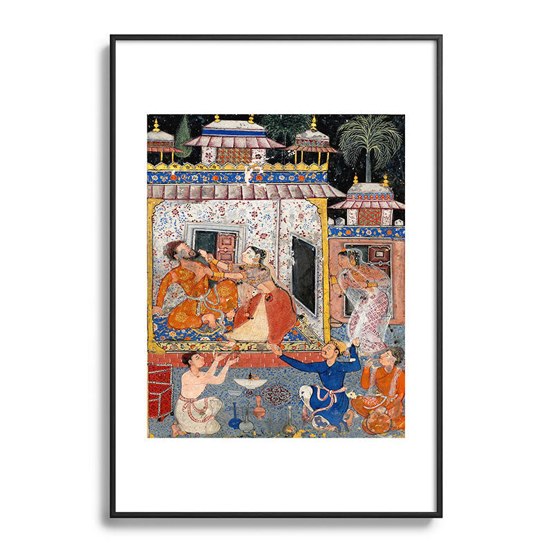 -India, Mughal, Reign of Akbar, 16th century - Page from Tales of a Parrot (Tuti-nama)- Eighth night- The deceitful wife a - 1962 Framed Art Print