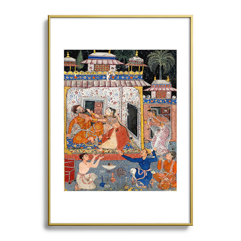 -India, Mughal, Reign of Akbar, 16th century - Page from Tales of a Parrot (Tuti-nama)- Eighth night- The deceitful wife a - 1962 Framed Art Print