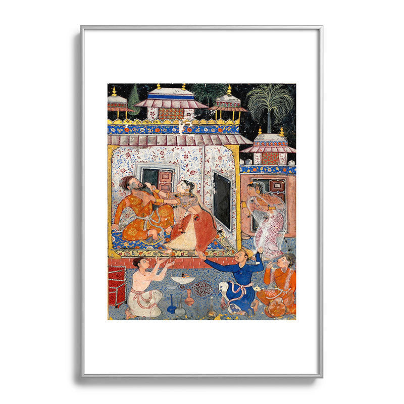-India, Mughal, Reign of Akbar, 16th century - Page from Tales of a Parrot (Tuti-nama)- Eighth night- The deceitful wife a - 1962 Framed Art Print