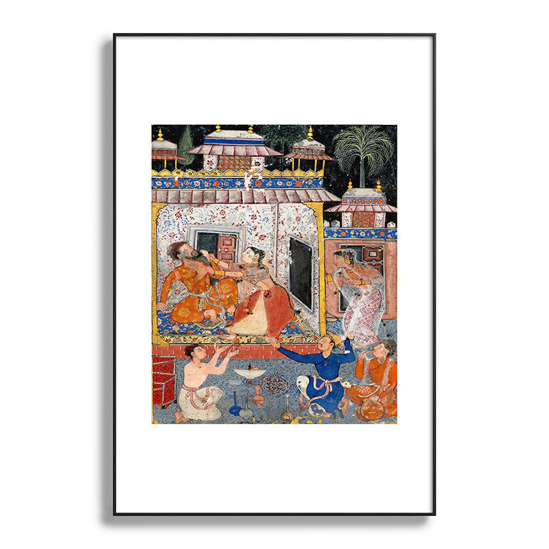 -India, Mughal, Reign of Akbar, 16th century - Page from Tales of a Parrot (Tuti-nama)- Eighth night- The deceitful wife a - 1962 Framed Art Print