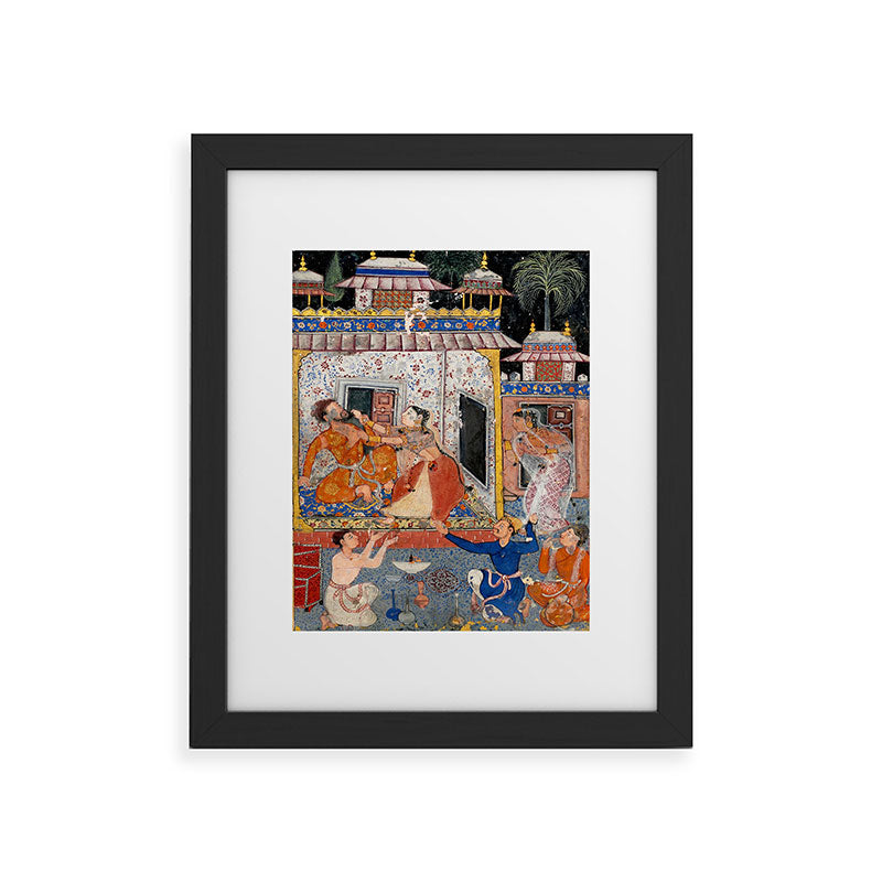 -India, Mughal, Reign of Akbar, 16th century - Page from Tales of a Parrot (Tuti-nama)- Eighth night- The deceitful wife a - 1962 Framed Art Print