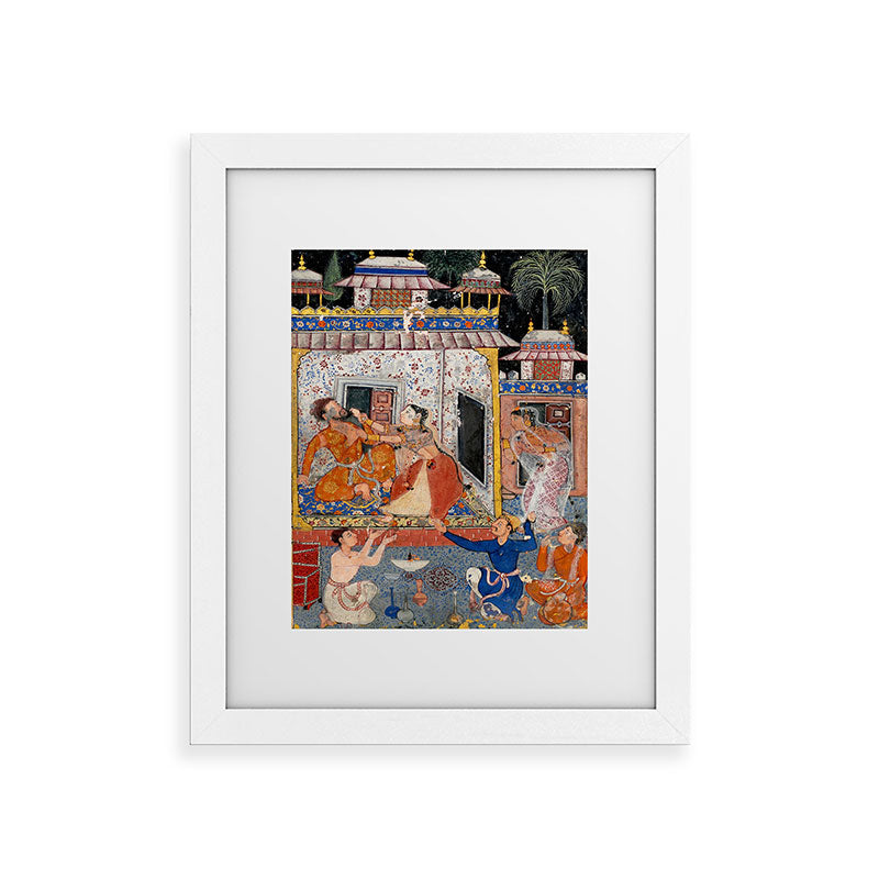 -India, Mughal, Reign of Akbar, 16th century - Page from Tales of a Parrot (Tuti-nama)- Eighth night- The deceitful wife a - 1962 Framed Art Print