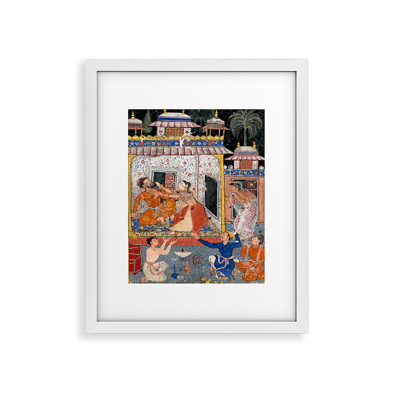 -India, Mughal, Reign of Akbar, 16th century - Page from Tales of a Parrot (Tuti-nama)- Eighth night- The deceitful wife a - 1962 Framed Art Print