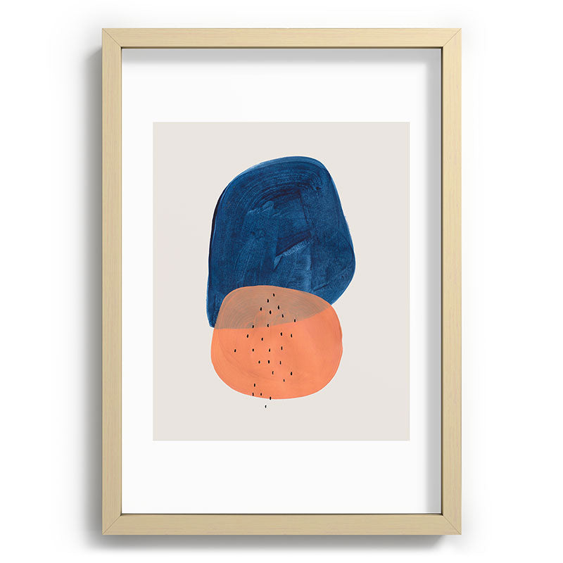 Twins' Minimalist Modern Mid Century Colorful Navy Blue Tan Shapes by Ejaaz Haniff Framed Art Print