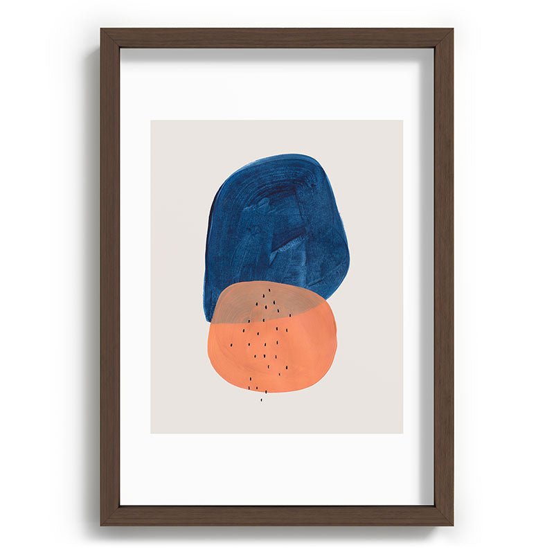 Twins' Minimalist Modern Mid Century Colorful Navy Blue Tan Shapes by Ejaaz Haniff Framed Art Print