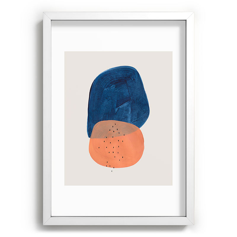 Twins' Minimalist Modern Mid Century Colorful Navy Blue Tan Shapes by Ejaaz Haniff Framed Art Print