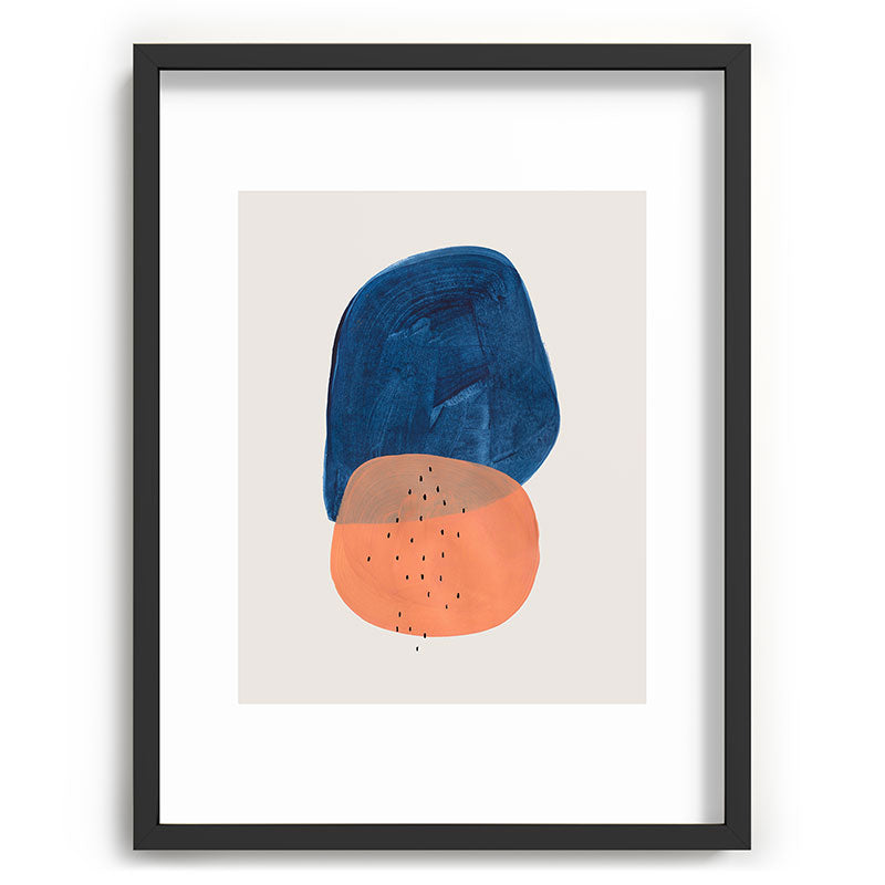 Twins' Minimalist Modern Mid Century Colorful Navy Blue Tan Shapes by Ejaaz Haniff Framed Art Print