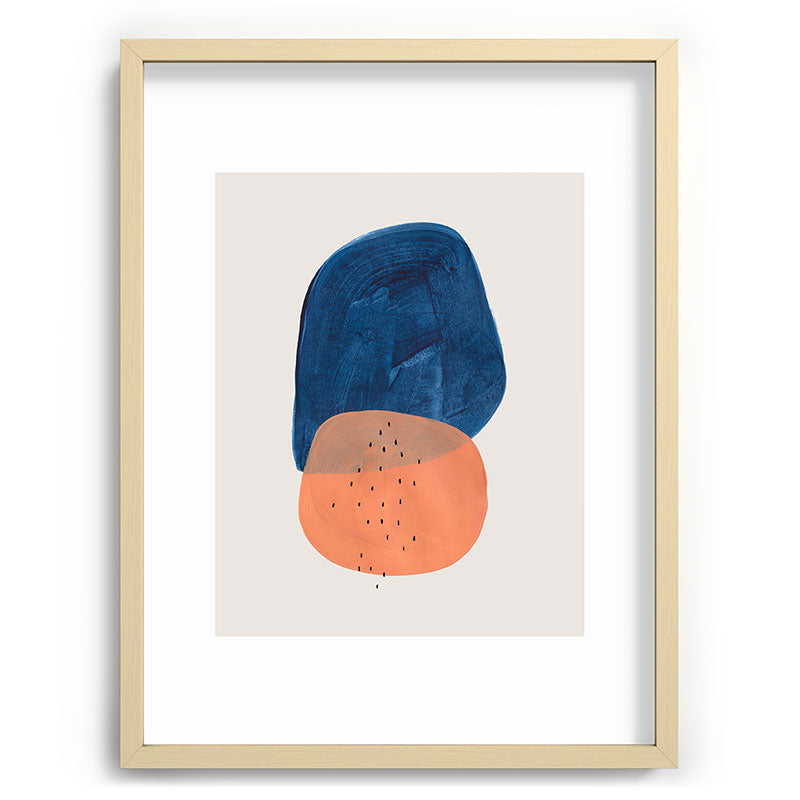 Twins' Minimalist Modern Mid Century Colorful Navy Blue Tan Shapes by Ejaaz Haniff Framed Art Print