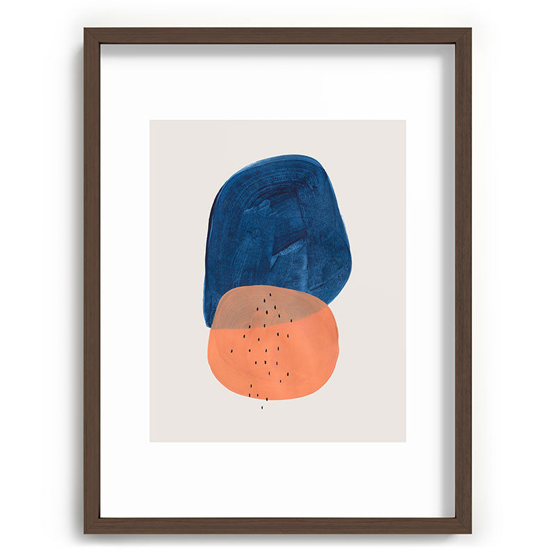 Twins' Minimalist Modern Mid Century Colorful Navy Blue Tan Shapes by Ejaaz Haniff Framed Art Print