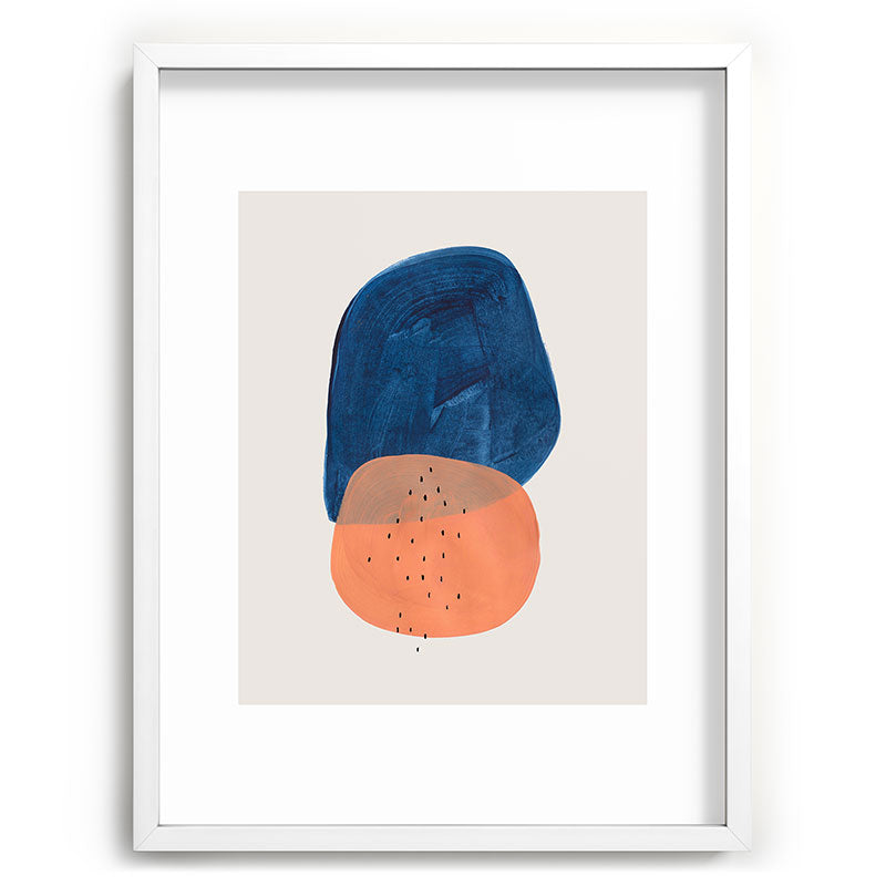 Twins' Minimalist Modern Mid Century Colorful Navy Blue Tan Shapes by Ejaaz Haniff Framed Art Print