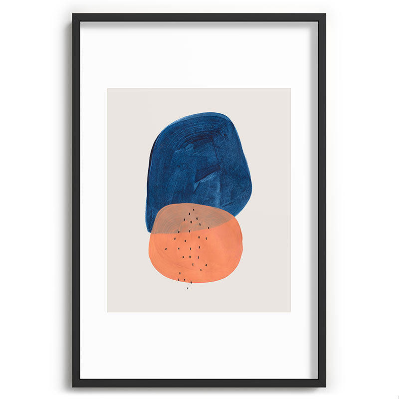 Twins' Minimalist Modern Mid Century Colorful Navy Blue Tan Shapes by Ejaaz Haniff Framed Art Print