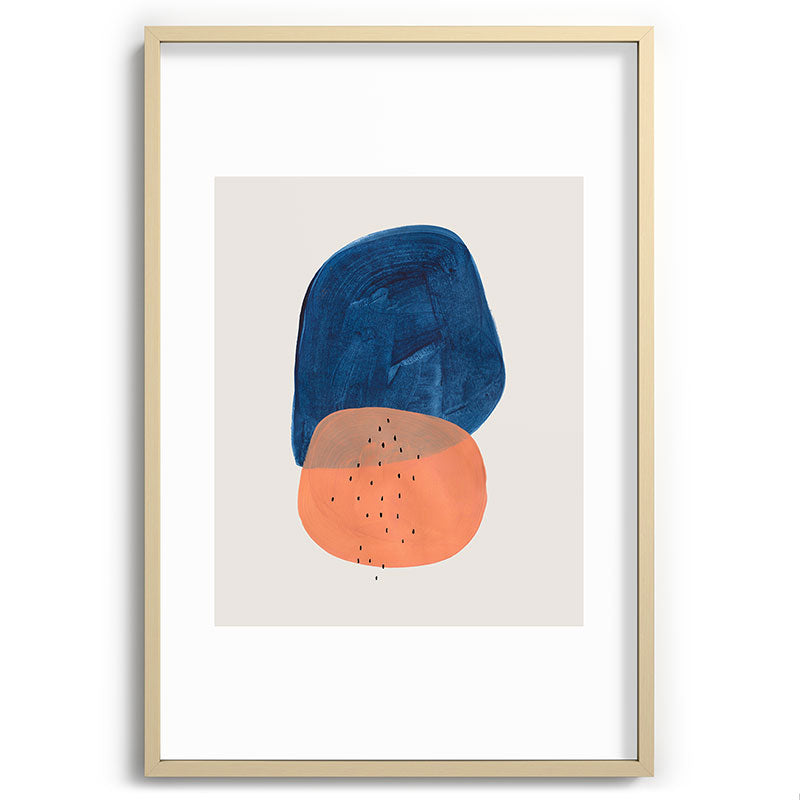 Twins' Minimalist Modern Mid Century Colorful Navy Blue Tan Shapes by Ejaaz Haniff Framed Art Print